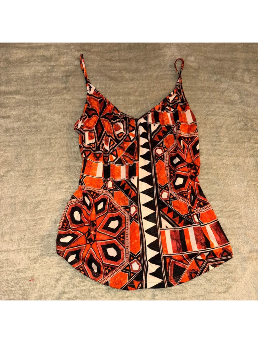 Tuscan Y2K abstract orange and brown fitted v neck Cami